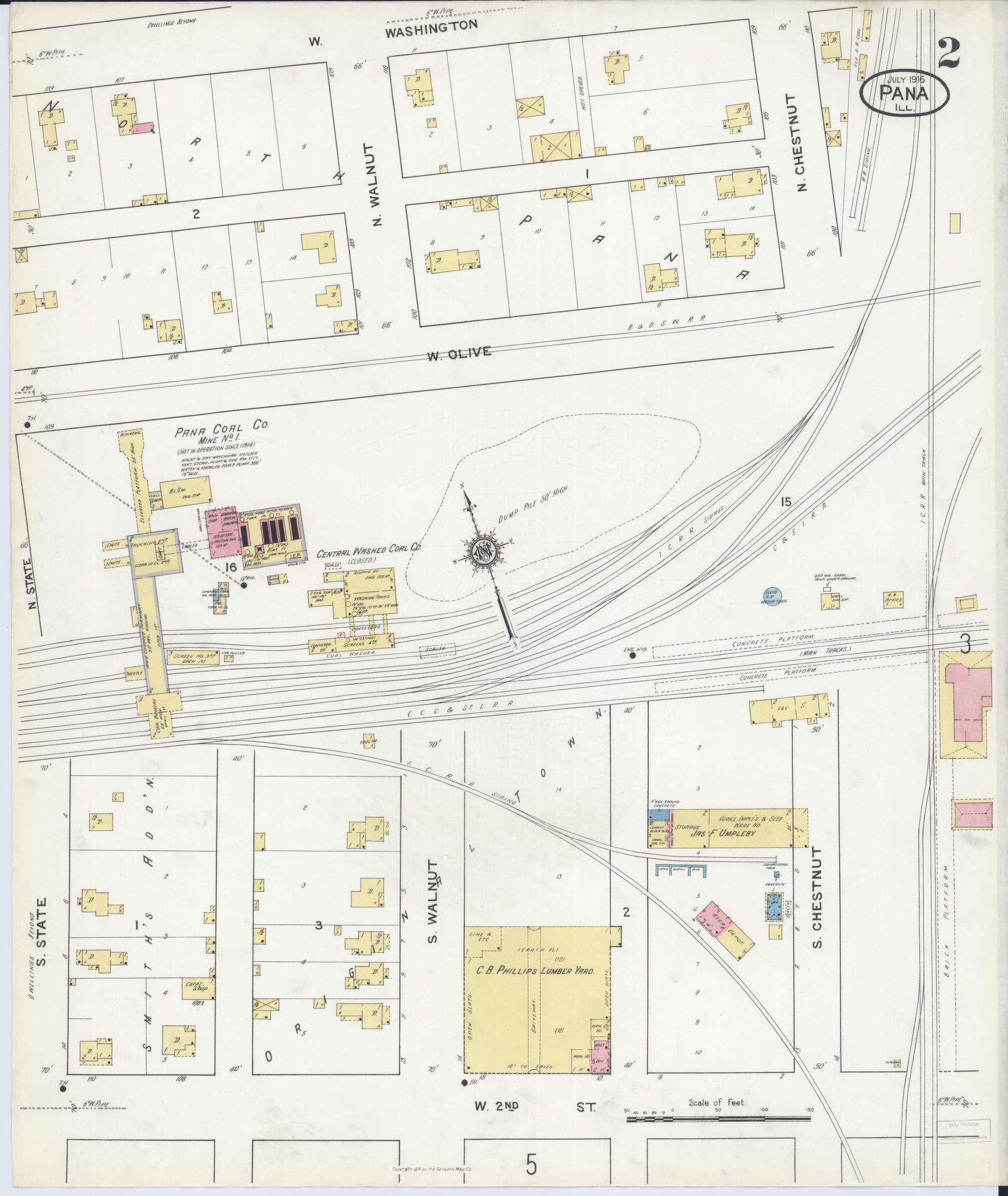 Sanborn Fire Insurance Map from Pana, Christian County, Illinois (1916), Sheet #0002 - Complete Map Set gallery image, historic Sanborn map, vintage wall art, Illinois Illinois