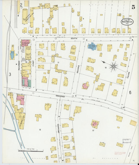 Sanborn Fire Insurance Map from Warwick, Orange County, New York (1905), Sheet #0005 - Historic Sanborn Fire Insurance Map Print, vintage old map wall art, antique decor, genealogy gift, New York New York map