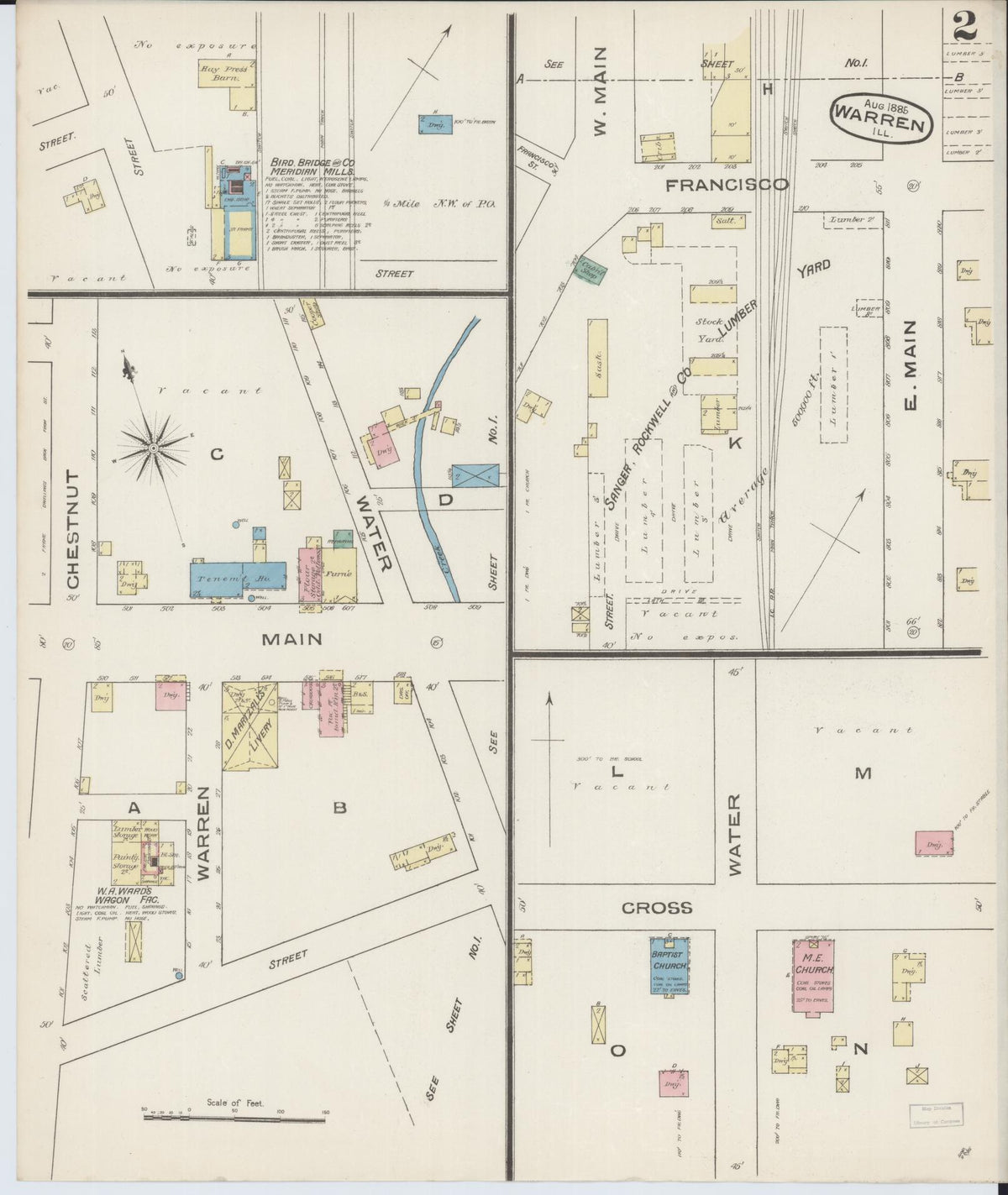 Sanborn Fire Insurance Map from Warren, Jo Daviess County, Illinois (1885), Sheet #0002 - Historic Sanborn Fire Insurance Map Print, vintage old map wall art, antique decor, genealogy gift, Illinois Illinois map