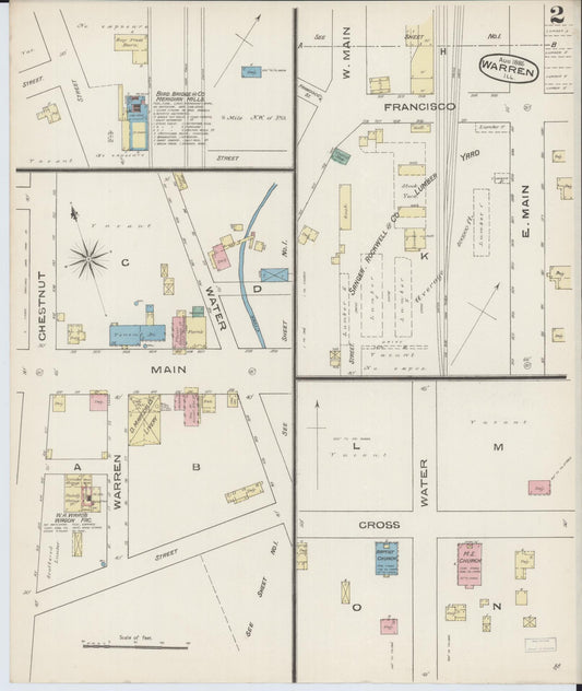 Sanborn Fire Insurance Map from Warren, Jo Daviess County, Illinois (1885), Sheet #0002 - Historic Sanborn Fire Insurance Map Print, vintage old map wall art, antique decor, genealogy gift, Illinois Illinois map