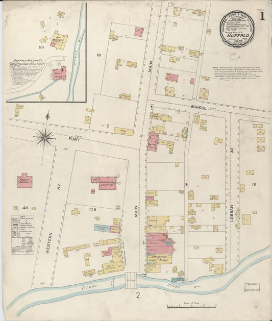 Sanborn Fire Insurance Map from Buffalo, Johnson County, Wyoming (1896), Sheet #0001 - Historic Sanborn Fire Insurance Map Print, vintage old map wall art, antique decor, genealogy gift, Wyoming Wyoming map