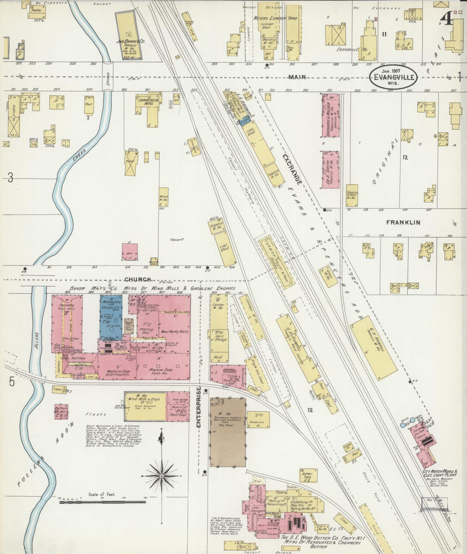 Sanborn Fire Insurance Map from Evansville, Rock County, Wisconsin (1907), Sheet #0004 - Complete Map Set gallery image, historic Sanborn map, vintage wall art, Wisconsin Wisconsin