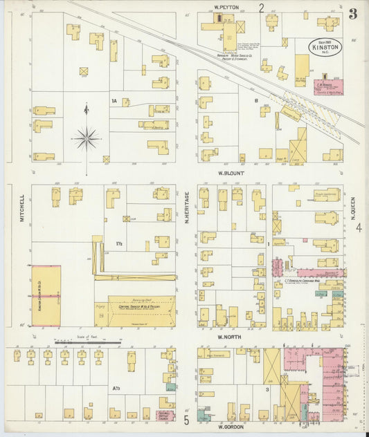 Sanborn Fire Insurance Map from Kinston, Lenoir County, North Carolina (1901), Sheet #0003 - Historic Sanborn Fire Insurance Map Print, vintage old map wall art, antique decor, genealogy gift, North Carolina North Carolina map