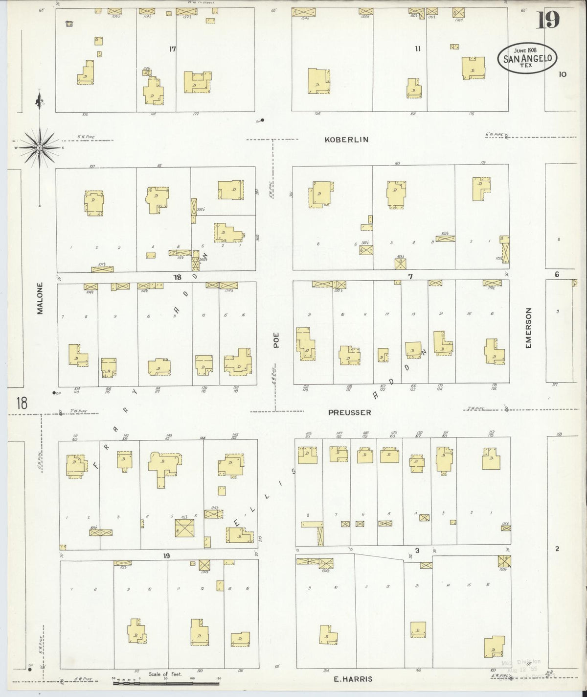 Sanborn Fire Insurance Map from San Angelo, Tom Green County, Texas (1908), Sheet #0019 - Complete Map Set gallery image, historic Sanborn map, vintage wall art, Texas Texas