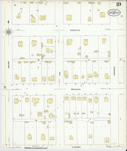 Sanborn Fire Insurance Map from San Angelo, Tom Green County, Texas (1908), Sheet #0019 - Complete Map Set gallery image, historic Sanborn map, vintage wall art, Texas Texas