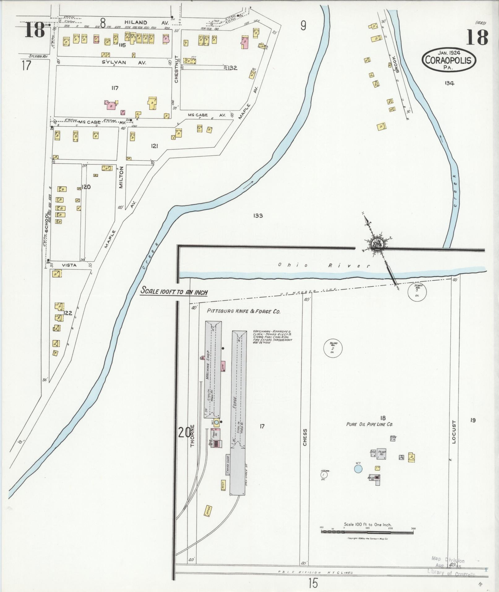 Sanborn Fire Insurance Map from Coraopolis, Allegheny County, Pennsylvania (1924), Sheet #0018 - Historic Sanborn Fire Insurance Map Print, vintage old map wall art, antique decor, genealogy gift, Pennsylvania Pennsylvania map