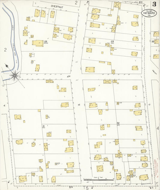 Sanborn Fire Insurance Map from Hayward, Alameda County, California (1907), Sheet #0003 - Historic Sanborn Fire Insurance Map Print, vintage old map wall art, antique decor, genealogy gift, California California map