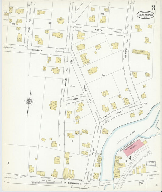Sanborn Fire Insurance Map from Ticonderoga, Essex County, New York (1912), Sheet #0003 - Historic Sanborn Fire Insurance Map Print, vintage old map wall art, antique decor, genealogy gift, New York New York map