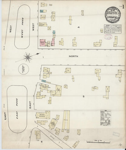 Sanborn Fire Insurance Map from Litchfield, Litchfield County, Connecticut (1884), Sheet #0001 - Complete Map Set gallery image, historic Sanborn map, vintage wall art, Connecticut Connecticut