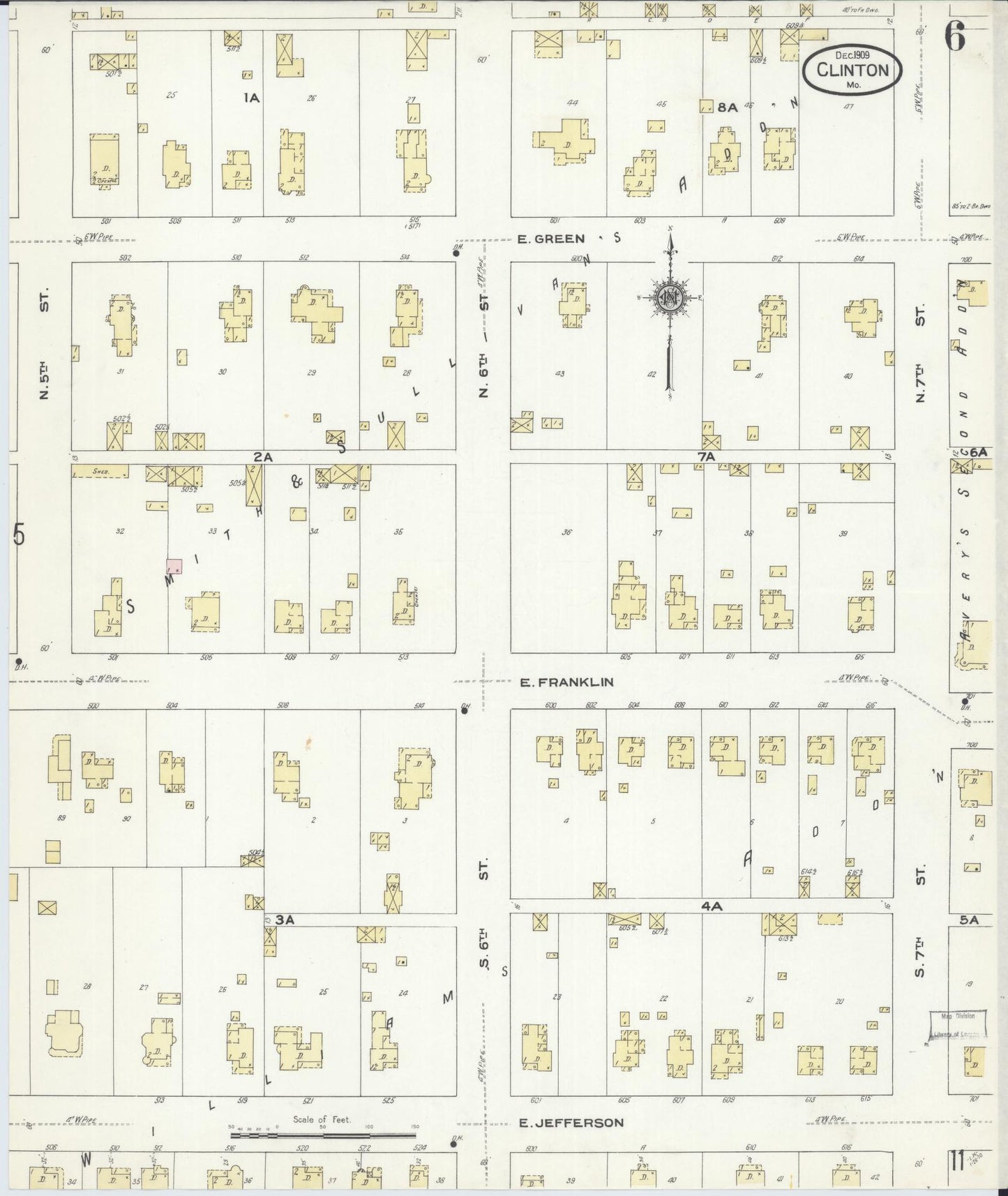 Sanborn Fire Insurance Map from Clinton, Henry County, Missouri (1909), Sheet #0006 - Complete Map Set gallery image, historic Sanborn map, vintage wall art, Missouri Missouri