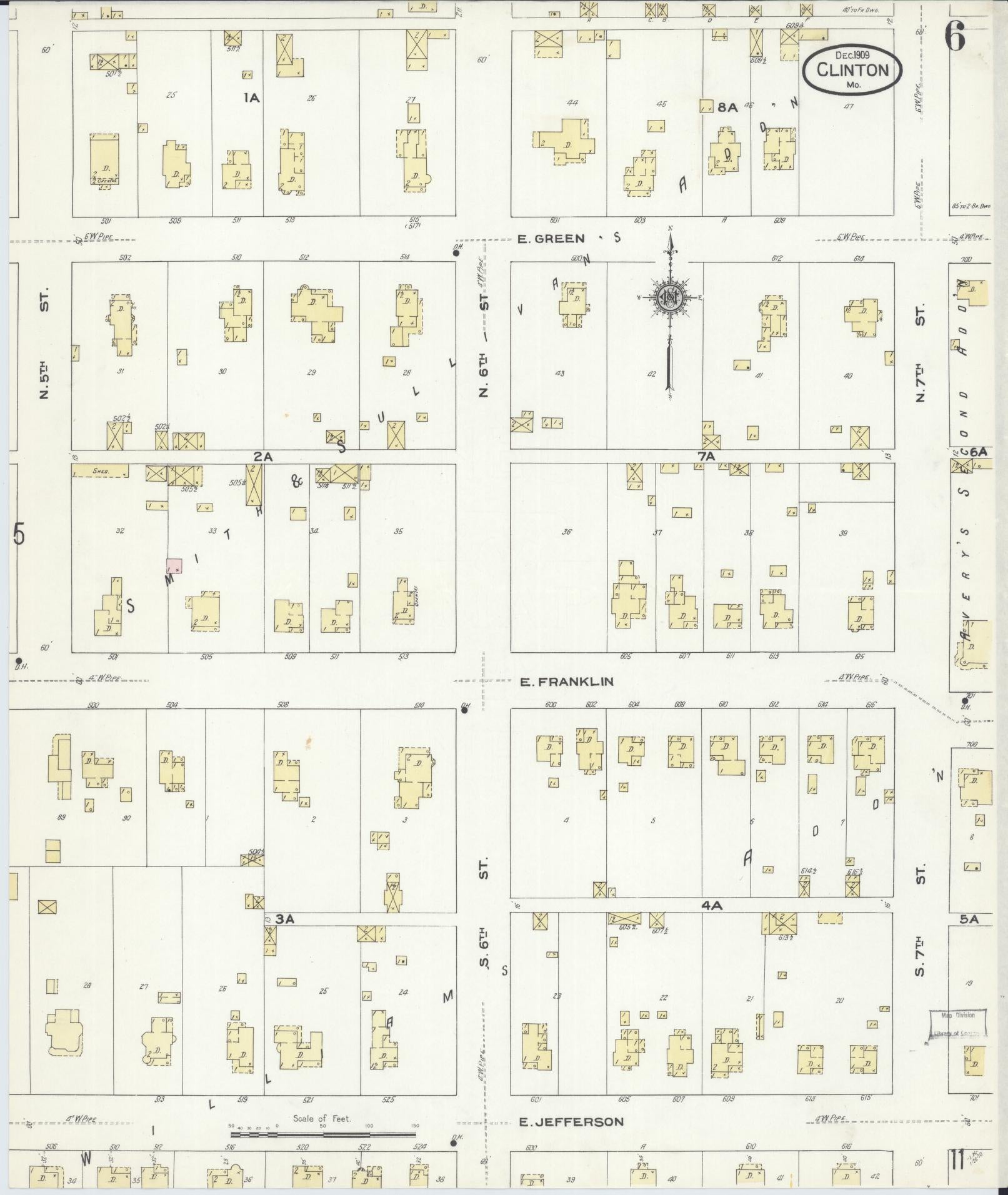 Sanborn Fire Insurance Map from Clinton, Henry County, Missouri (1909), Sheet #0006 - Complete Map Set gallery image, historic Sanborn map, vintage wall art, Missouri Missouri
