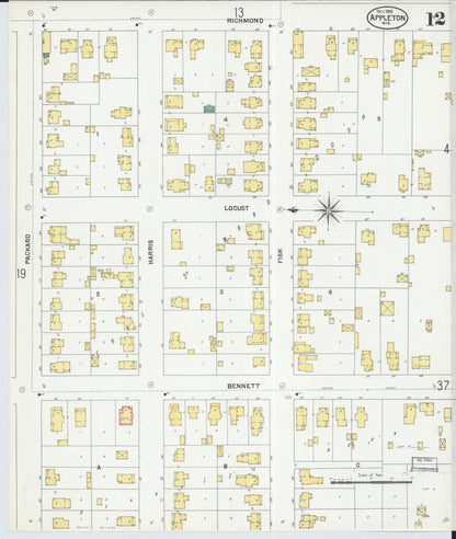 Sanborn Fire Insurance Map from Appleton, Outagamie County, Wisconsin (1901), Sheet #0012 - Complete Map Set gallery image, historic Sanborn map, vintage wall art, Wisconsin Wisconsin