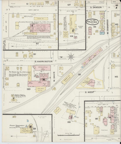 Sanborn Fire Insurance Map from Raleigh, Wake County, North Carolina (1888), Sheet #0007 - Historic Sanborn Fire Insurance Map Print, vintage old map wall art, antique decor, genealogy gift, North Carolina North Carolina map