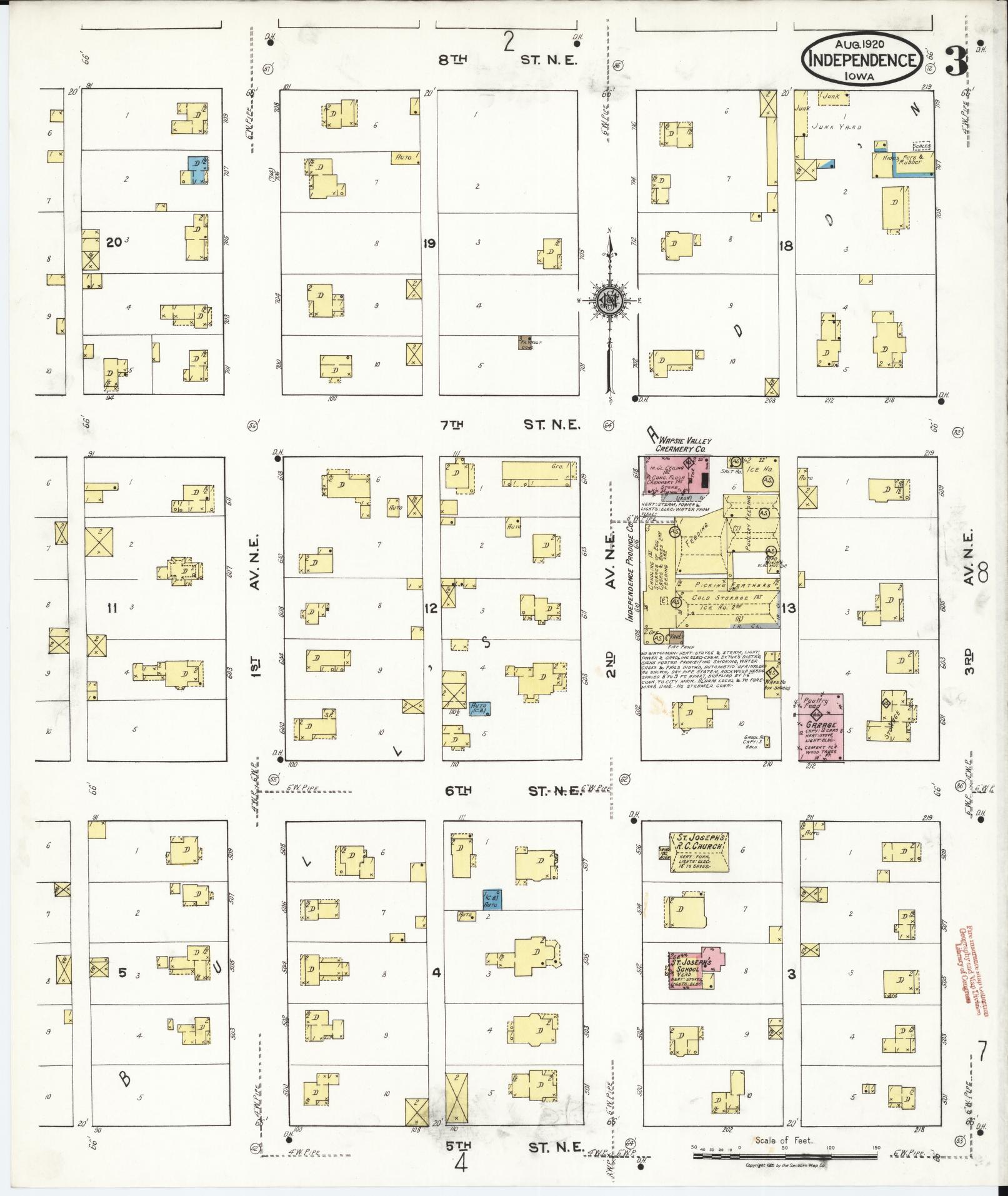 Sanborn Fire Insurance Map from Independence, Buchanan County, Iowa (1920), Sheet #0003 - Historic Sanborn Fire Insurance Map Print, vintage old map wall art