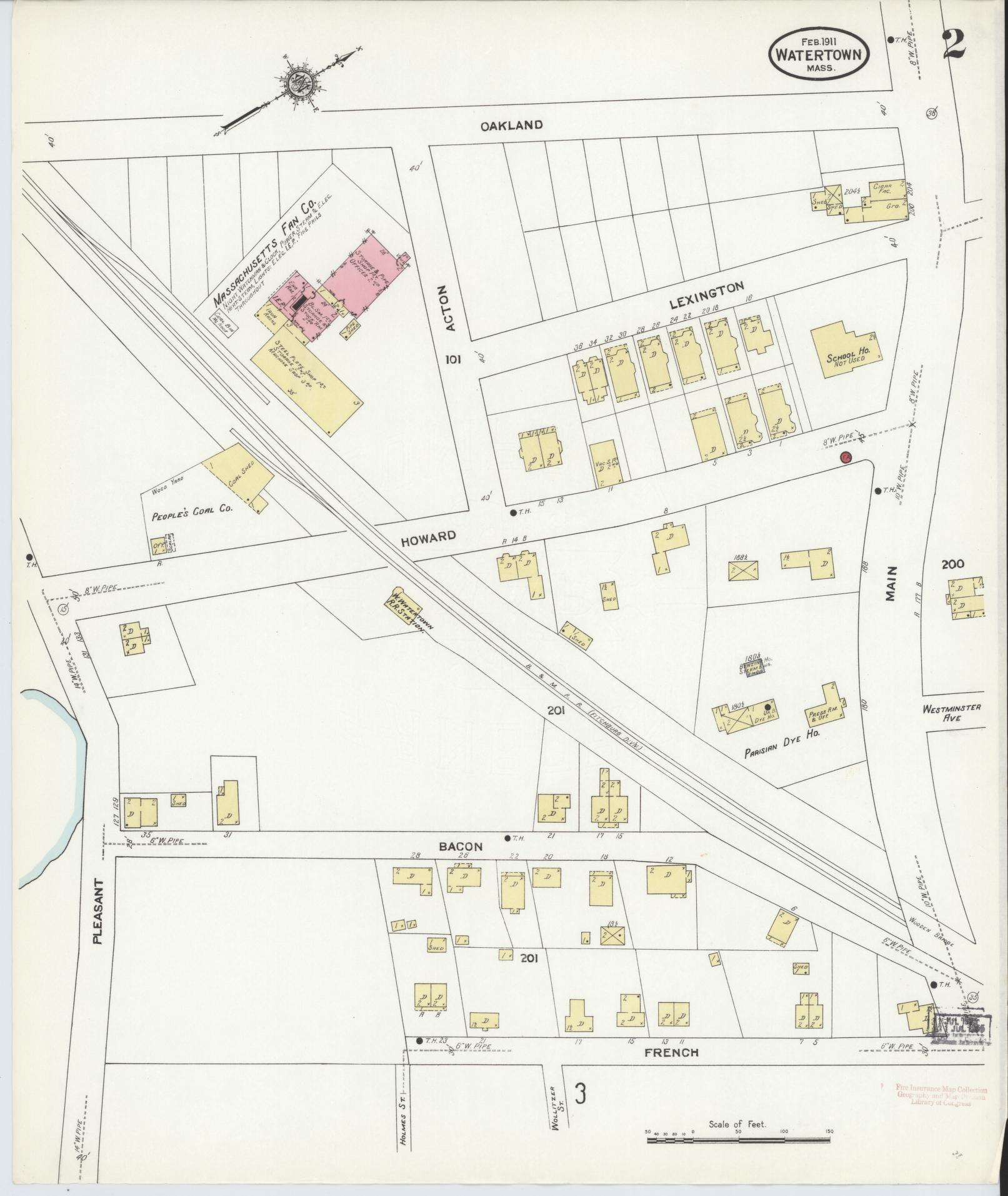Sanborn Fire Insurance Map from Watertown, Middlesex County, Massachusetts (1911), Sheet #0002 - Historic Sanborn Fire Insurance Map Print, vintage old map wall art, antique decor, genealogy gift, Massachusetts Massachusetts map