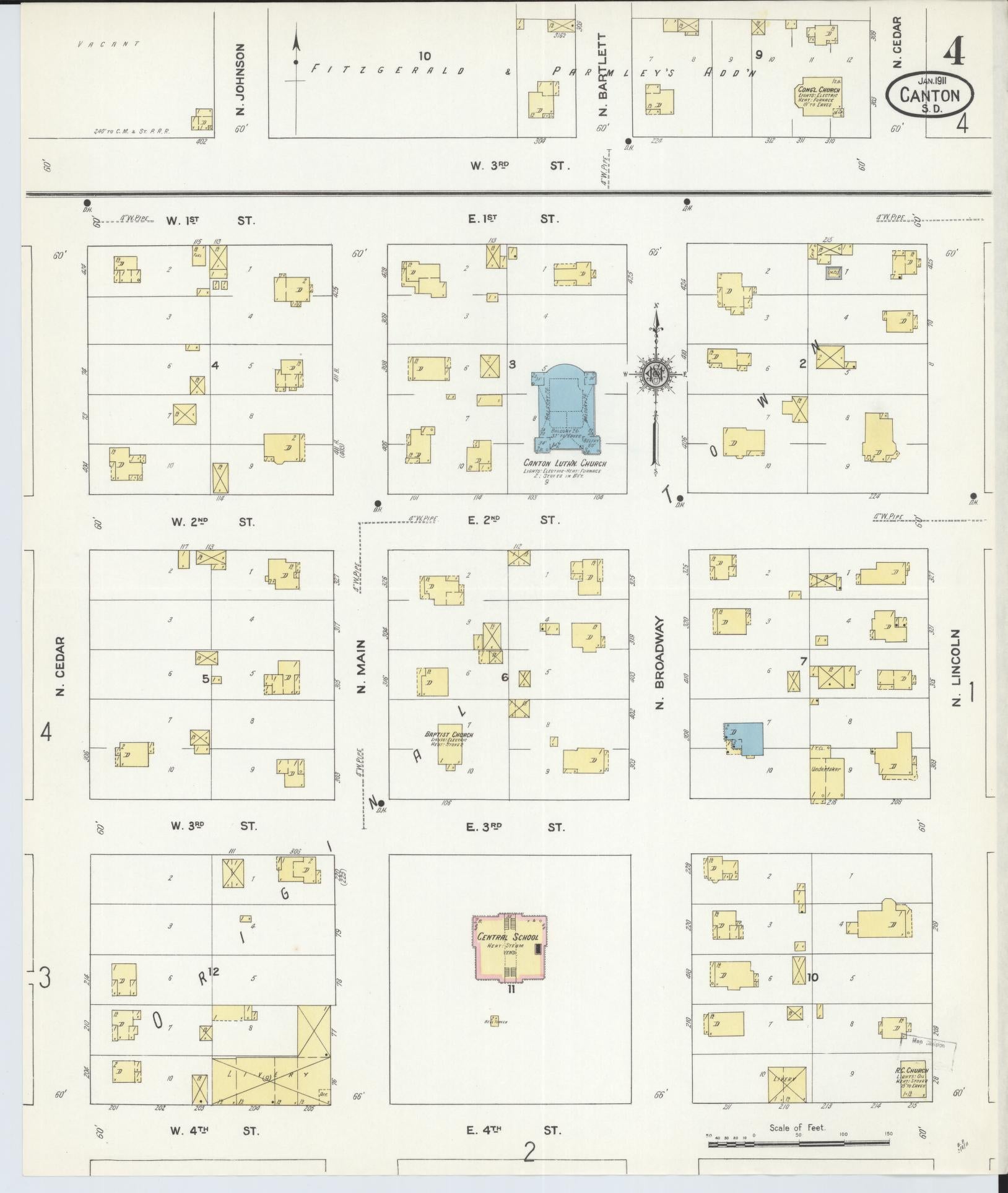 Sanborn Fire Insurance Map from Canton, Lincoln County, South Dakota (1911), Sheet #0004 - Complete Map Set gallery image, historic Sanborn map, vintage wall art, South Dakota South Dakota