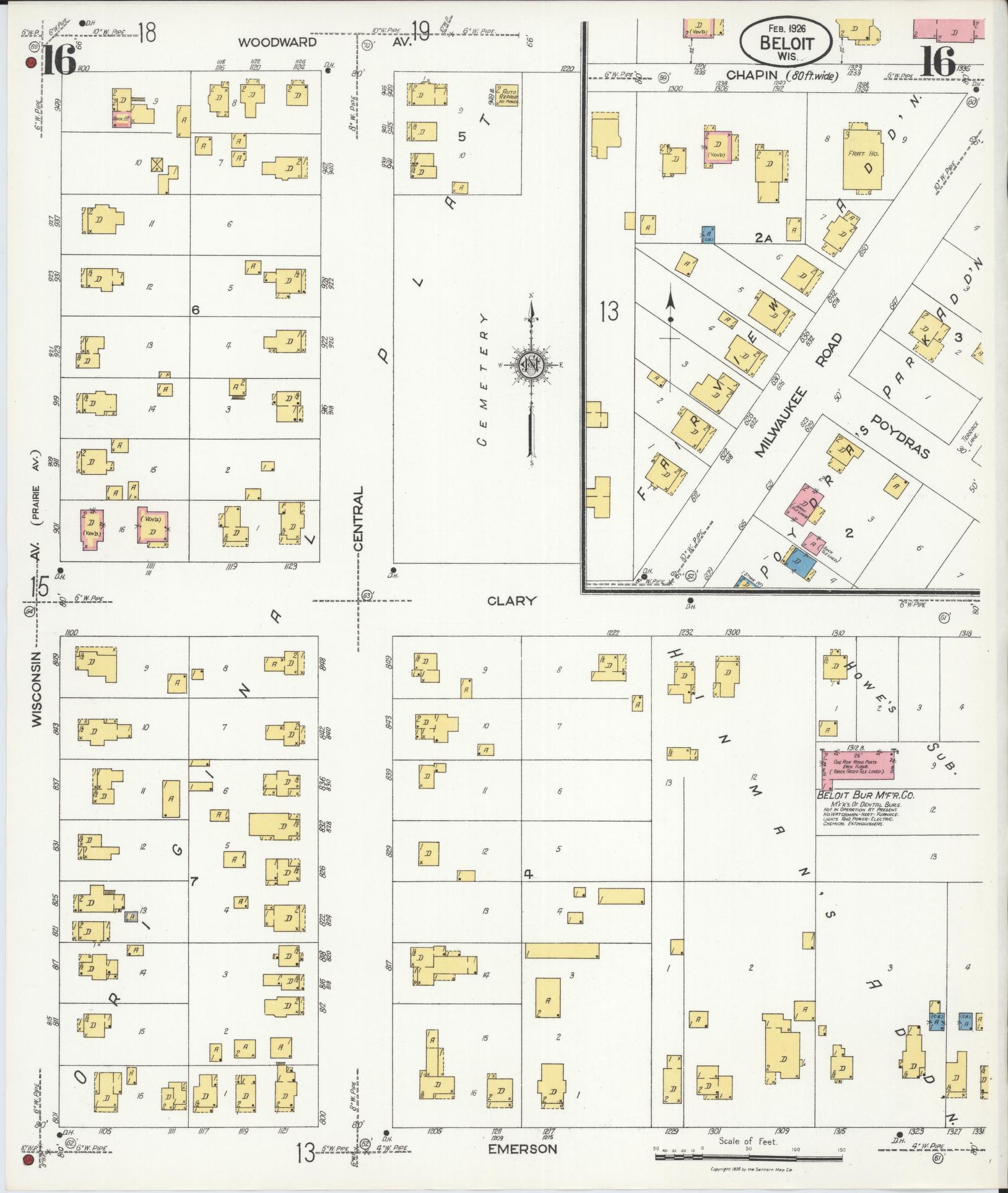 Sanborn Fire Insurance Map from Beloit, Rock County, Wisconsin (1926), Sheet #0016 - Complete Map Set gallery image, historic Sanborn map, vintage wall art, Wisconsin Wisconsin