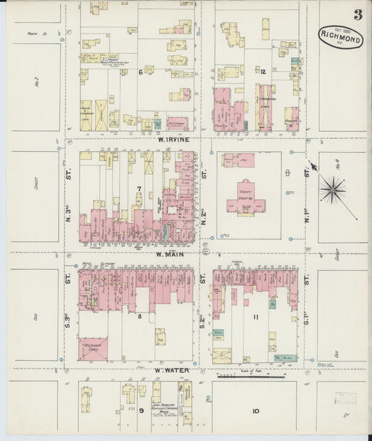 Sanborn Fire Insurance Map from Richmond, Madison County, Kentucky (1890), Sheet #0003 - Historic Sanborn Fire Insurance Map Print, vintage old map wall art, antique decor, genealogy gift, Kentucky Kentucky map