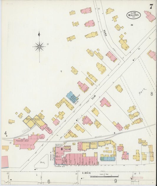 Sanborn Fire Insurance Map from Malone, Franklin County, New York (1898), Sheet #0007 - Historic Sanborn Fire Insurance Map Print, vintage old map wall art, antique decor, genealogy gift, New York New York map