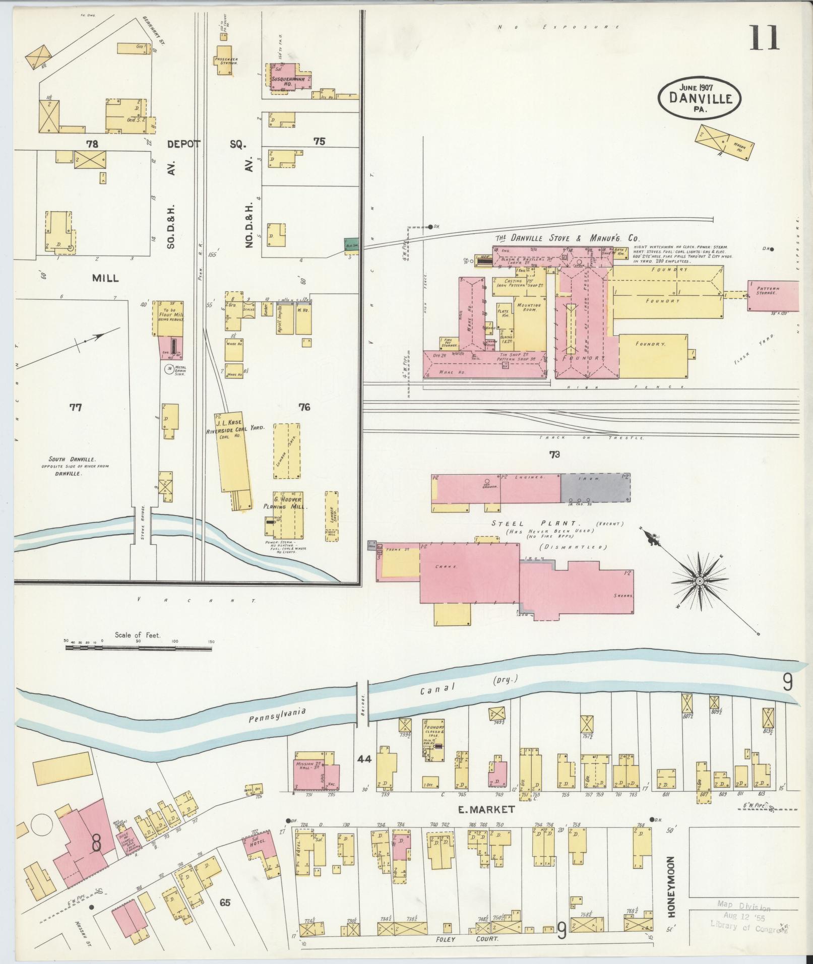 Sanborn Fire Insurance Map from Danville, Montour County, Pennsylvania (1907), Sheet #0011 - Complete Map Set gallery image, historic Sanborn map, vintage wall art, Pennsylvania Pennsylvania