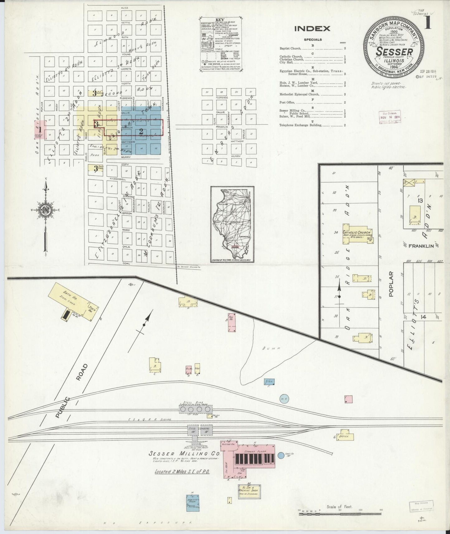 Sanborn Fire Insurance Map from Sesser, Franklin County, Illinois (1914), Sheet #0001 - Complete Map Set gallery image, historic Sanborn map, vintage wall art, Illinois Illinois