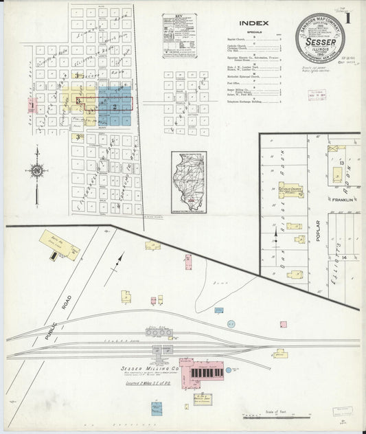 Sanborn Fire Insurance Map from Sesser, Franklin County, Illinois (1914), Sheet #0001 - Complete Map Set gallery image, historic Sanborn map, vintage wall art, Illinois Illinois