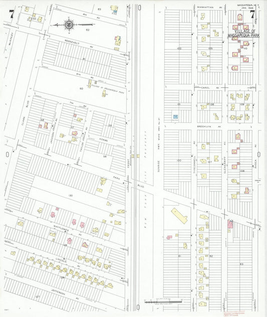 Sanborn Fire Insurance Map from Massapequa, Nassau County, New York (1948), Sheet #0007 - Historic Sanborn Fire Insurance Map Print, vintage old map wall art, antique decor, genealogy gift, New York New York map