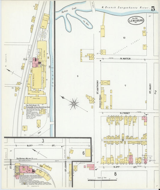 Sanborn Fire Insurance Map from Lewisburg, Union County, Pennsylvania (1901), Sheet #0005 - Historic Sanborn Fire Insurance Map Print, vintage old map wall art, antique decor, genealogy gift, Pennsylvania Pennsylvania map