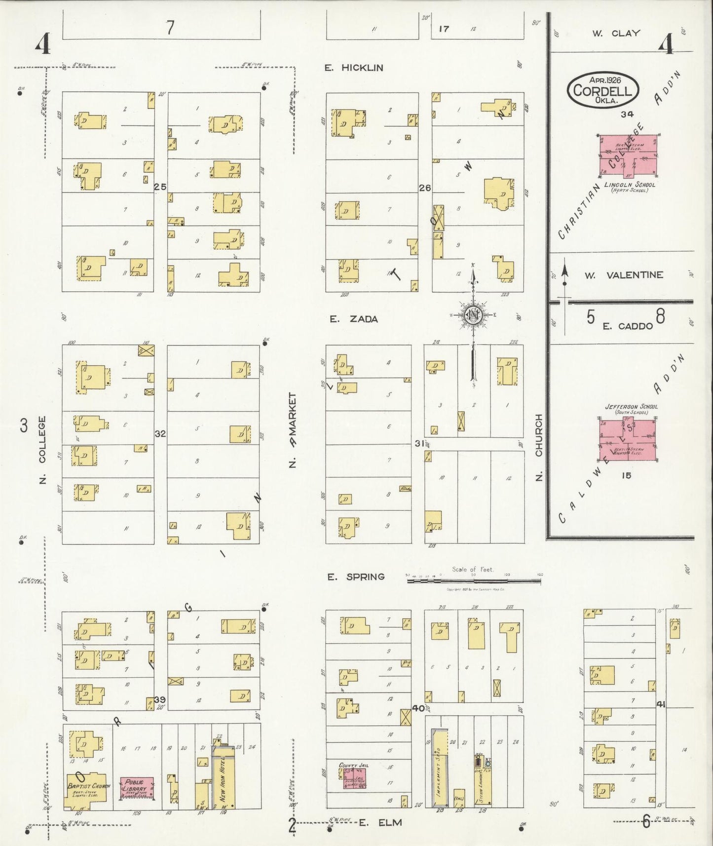Sanborn Fire Insurance Map from Cordell, Washita County, Oklahoma (1926), Sheet #0004 - Historic Sanborn Fire Insurance Map Print, vintage old map wall art, antique decor, genealogy gift, Oklahoma Oklahoma map
