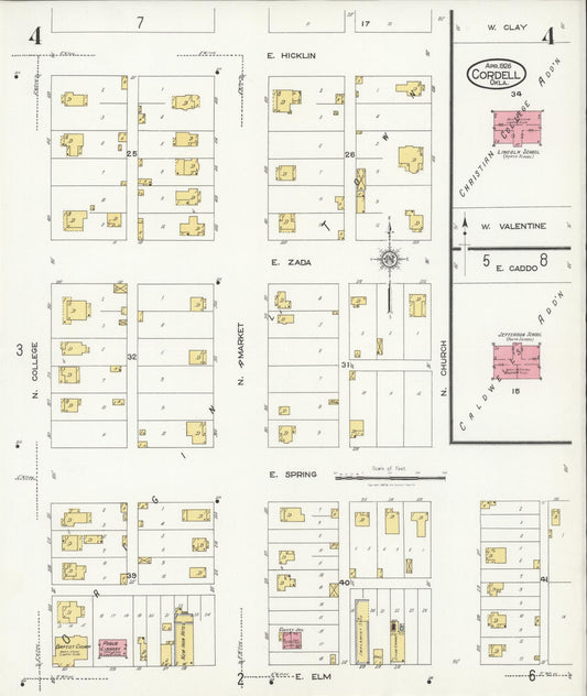 Sanborn Fire Insurance Map from Cordell, Washita County, Oklahoma (1926), Sheet #0004 - Historic Sanborn Fire Insurance Map Print, vintage old map wall art, antique decor, genealogy gift, Oklahoma Oklahoma map