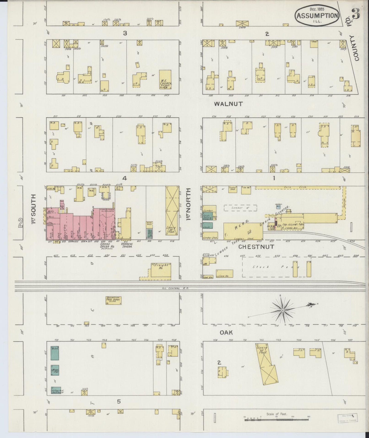 Sanborn Fire Insurance Map from Assumption, Christian County, Illinois (1893), Sheet #0003 - Complete Map Set gallery image, historic Sanborn map, vintage wall art, Illinois Illinois