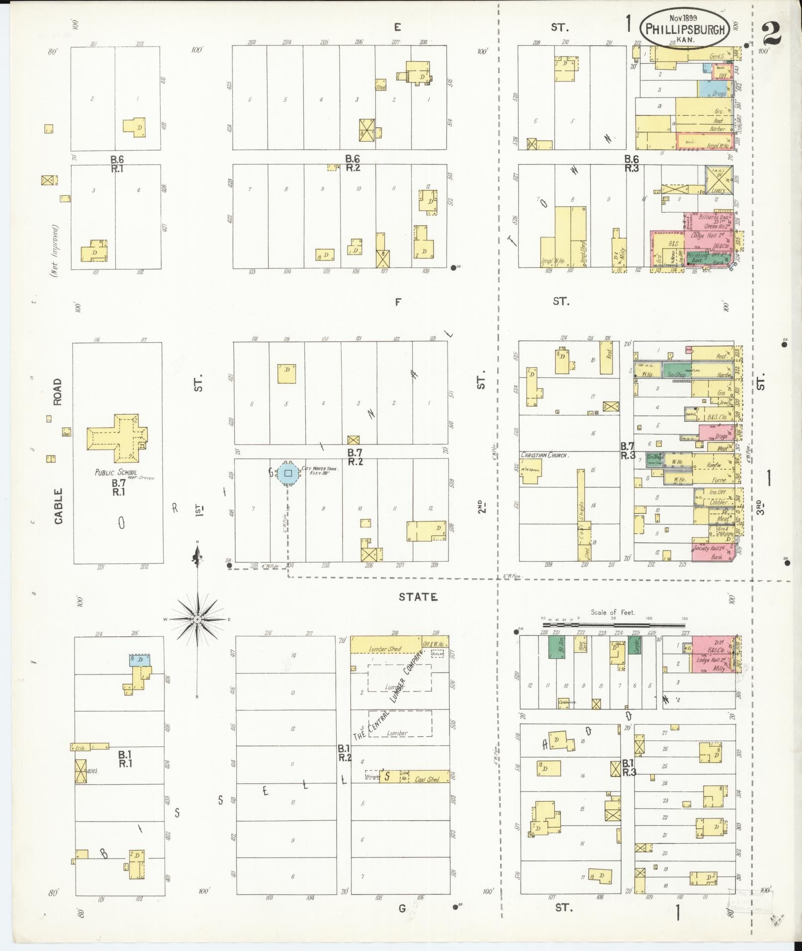 Sanborn Fire Insurance Map from Phillipsburg, Phillips County, Kansas (1899), Sheet #0002 - Historic Sanborn Fire Insurance Map Print, vintage old map wall art, antique decor, genealogy gift, Kansas Kansas map