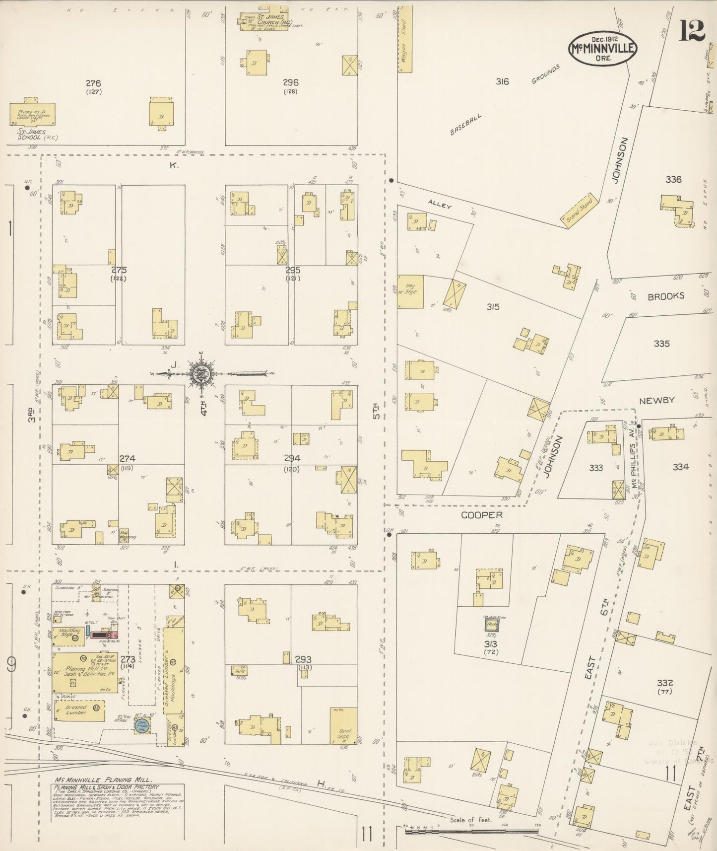 Sanborn Fire Insurance Map from McMinnville, Yamhill County, Oregon (1912), Sheet #0012 - Historic Sanborn Fire Insurance Map Print, vintage old map wall art, antique decor, genealogy gift, Oregon Oregon map