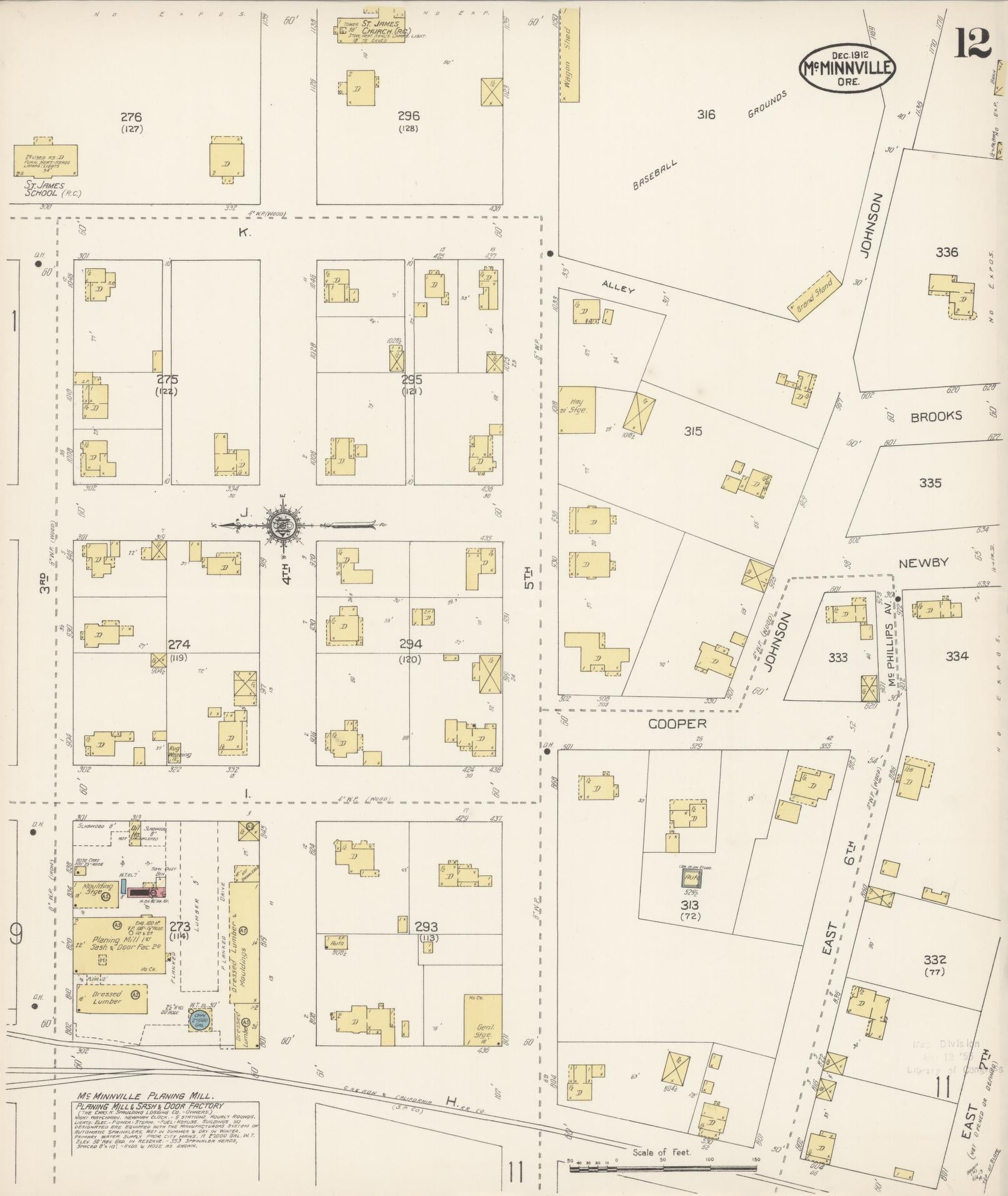 Sanborn Fire Insurance Map from McMinnville, Yamhill County, Oregon (1912), Sheet #0012 - Historic Sanborn Fire Insurance Map Print, vintage old map wall art, antique decor, genealogy gift, Oregon Oregon map