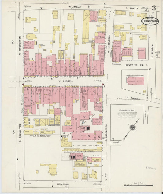Sanborn Fire Insurance Map from Orangeburg, Orangeburg County, South Carolina (1915), Sheet #0003 - Historic Sanborn Fire Insurance Map Print, vintage old map wall art, antique decor, genealogy gift, South Carolina South Carolina map