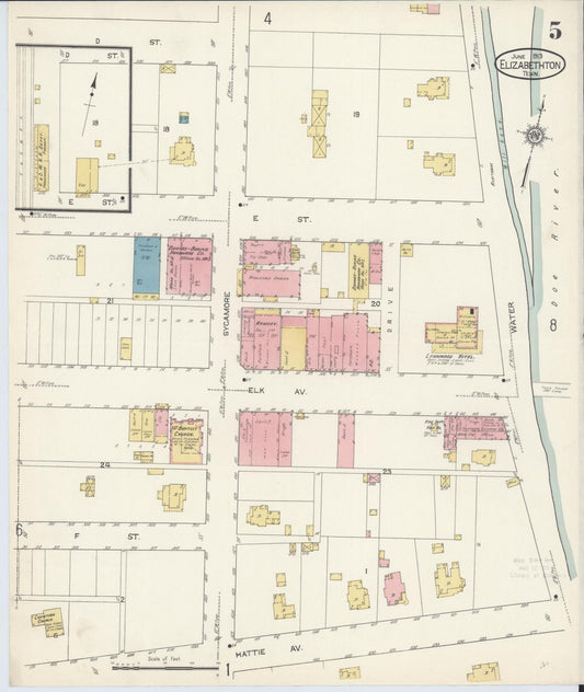 Sanborn Fire Insurance Map from Elizabethton, Carter County, Tennessee (1913), Sheet #0005 - Historic Sanborn Fire Insurance Map Print, vintage old map wall art, antique decor, genealogy gift, Tennessee Tennessee map
