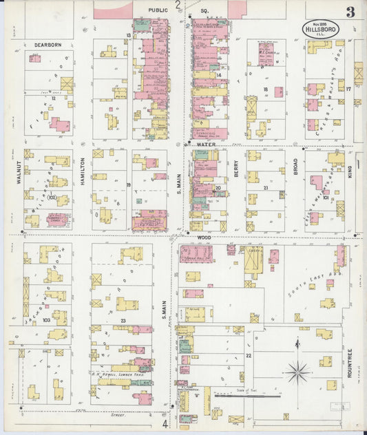 Sanborn Fire Insurance Map from Hillsboro, Montgomery County, Illinois (1899), Sheet #0003 - Historic Sanborn Fire Insurance Map Print, vintage old map wall art, antique decor, genealogy gift, Illinois Illinois map