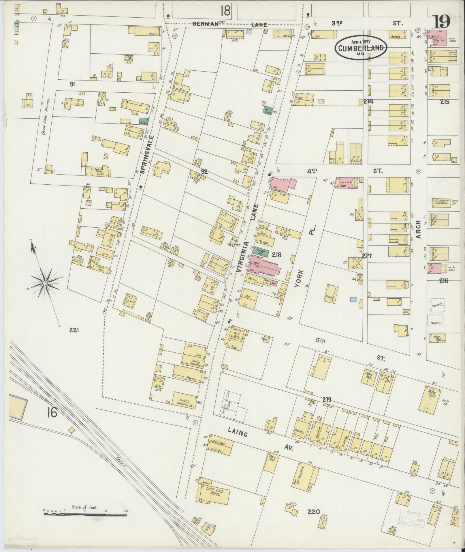 Sanborn Fire Insurance Map from Cumberland, Allegany County, Maryland (1897), Sheet #0019 - Historic Sanborn Fire Insurance Map Print, vintage old map wall art, antique decor, genealogy gift, Maryland Maryland map