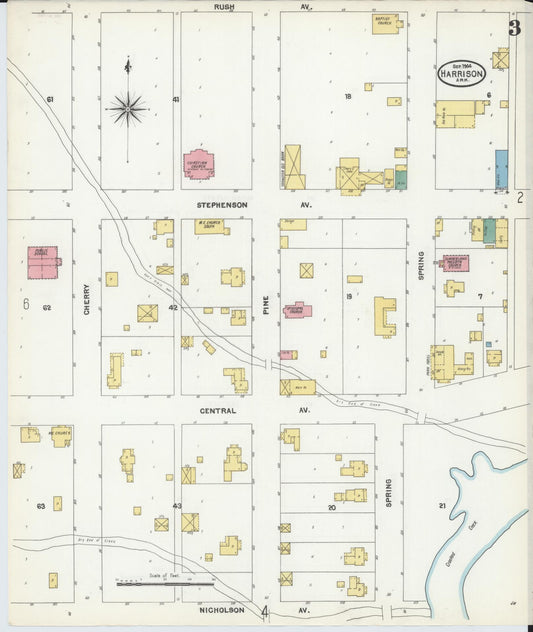 Sanborn Fire Insurance Map from Harrison, Boone County, Arkansas (1904), Sheet #0003 - Historic Sanborn Fire Insurance Map Print, vintage old map wall art, antique decor, genealogy gift, Arkansas Arkansas map