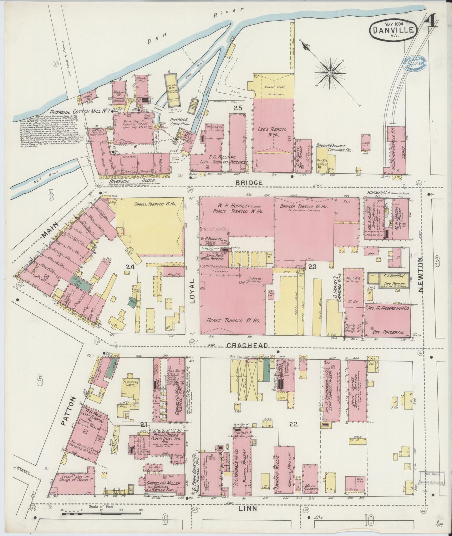 Sanborn Fire Insurance Map from Danville, Independent Cities, Virginia (1894), Sheet #0004 - Complete Map Set gallery image, historic Sanborn map, vintage wall art, Virginia Virginia