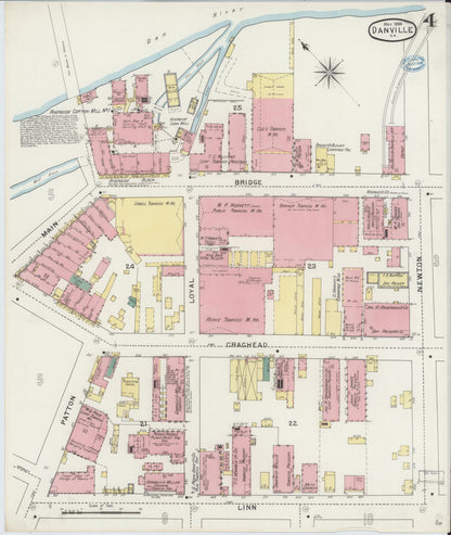 Sanborn Fire Insurance Map from Danville, Independent Cities, Virginia (1894), Sheet #0004 - Complete Map Set gallery image, historic Sanborn map, vintage wall art, Virginia Virginia