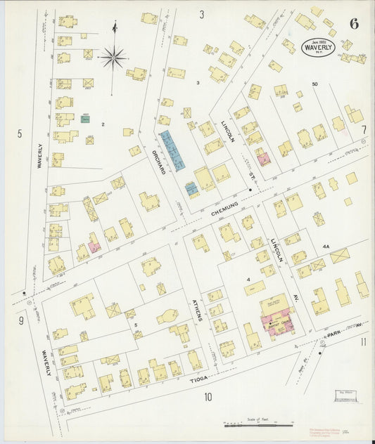 Sanborn Fire Insurance Map from Waverly, Tioga County, New York (1908), Sheet #0006 - Historic Sanborn Fire Insurance Map Print, vintage old map wall art, antique decor, genealogy gift, New York New York map