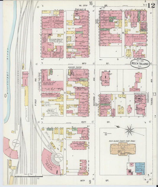 Sanborn Fire Insurance Map from Rock Island, Rock Island County, Illinois (1898), Sheet #0012 - Historic Sanborn Fire Insurance Map Print, vintage old map wall art, antique decor, genealogy gift, Illinois Illinois map