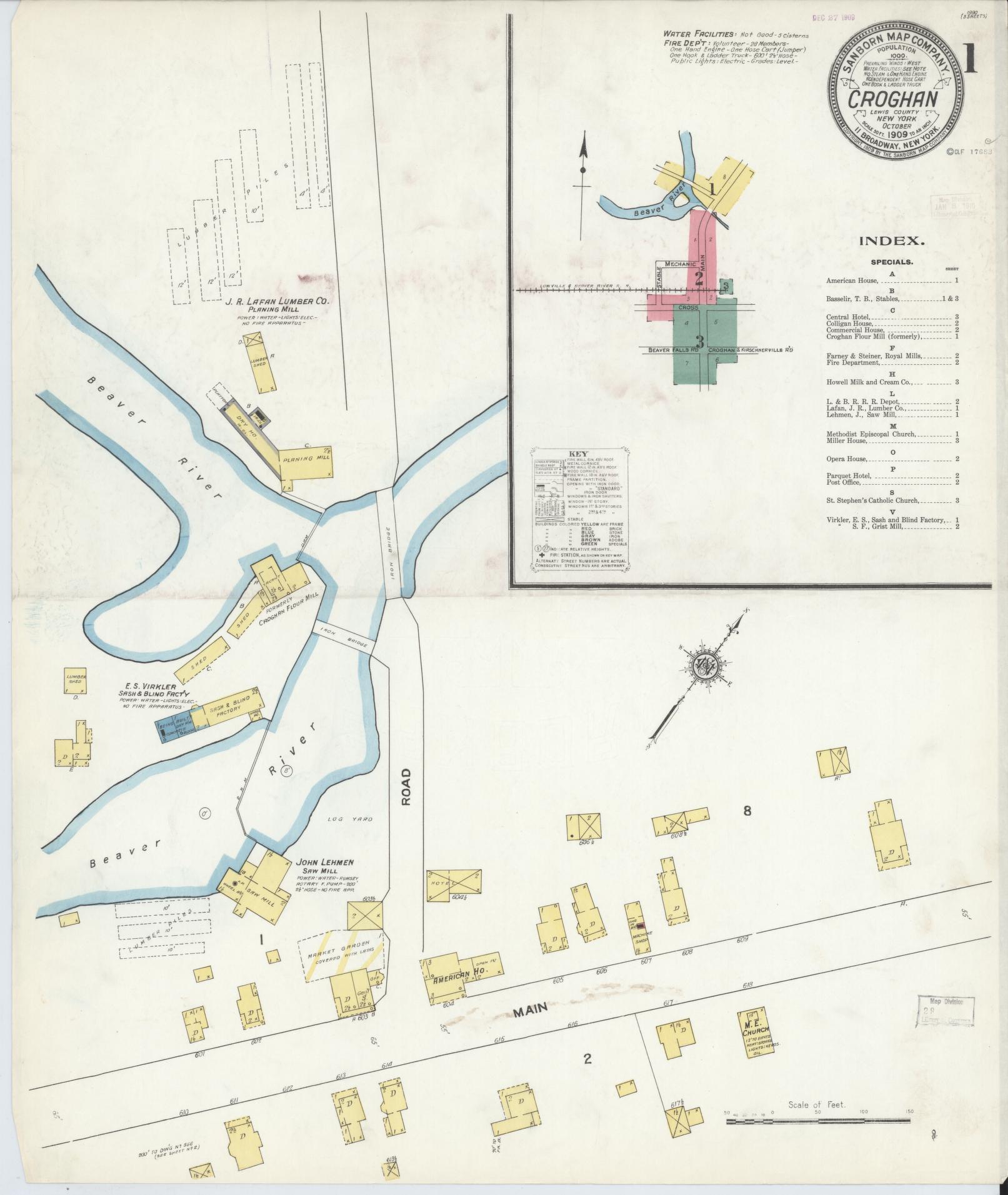 Sanborn Fire Insurance Map from Croghan, Lewis County, New York. (1909) – Historic Sanborn Fire Insurance Map Print