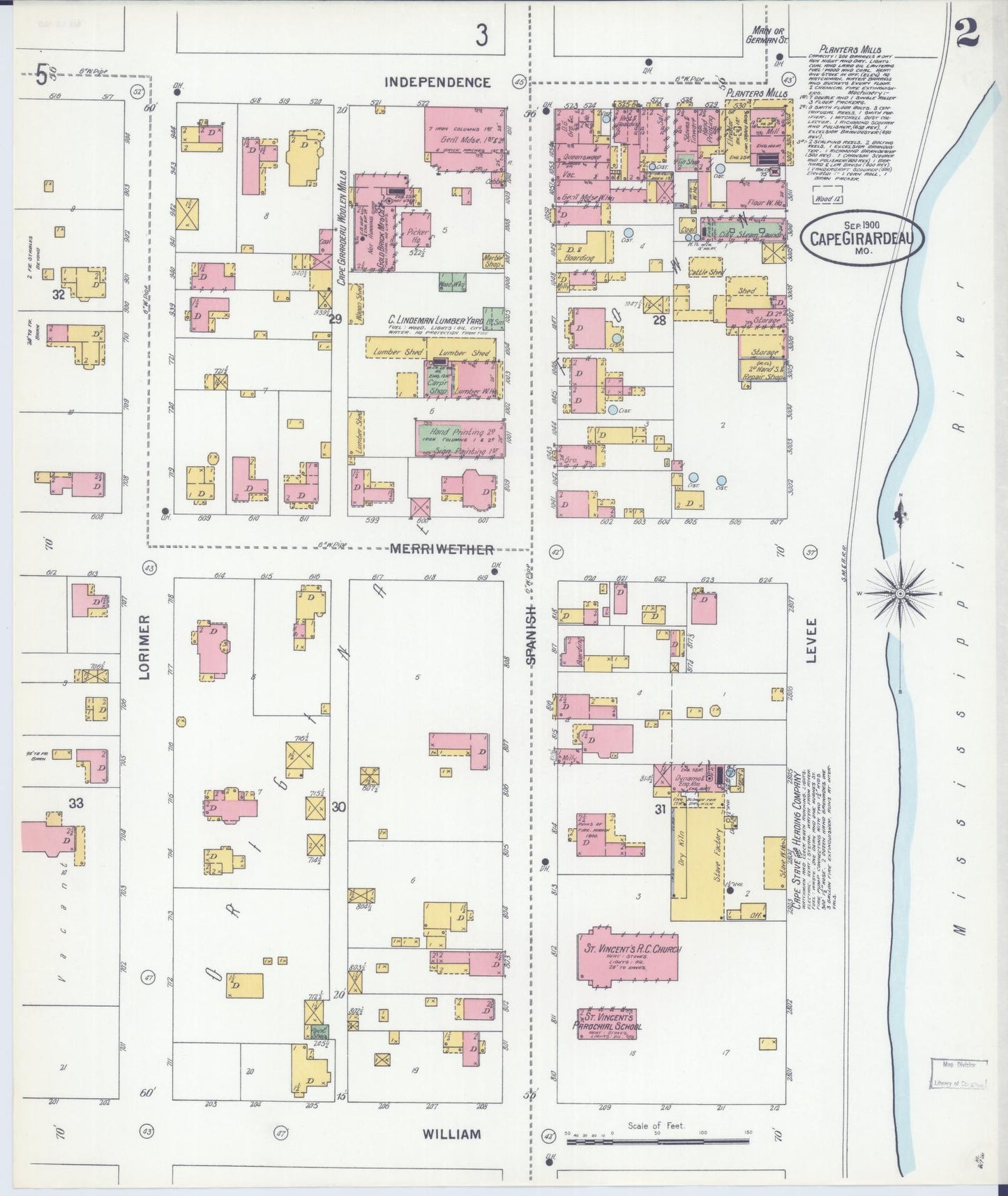 Sanborn Fire Insurance Map from Cape Girardeau, Cape Girardeau County, Missouri (1900), Sheet #0002 - Complete Map Set gallery image, historic Sanborn map, vintage wall art, Missouri Missouri