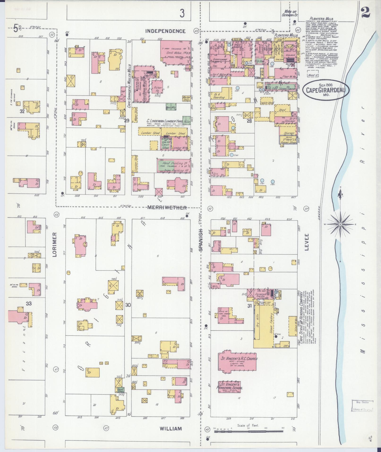 Sanborn Fire Insurance Map from Cape Girardeau, Cape Girardeau County, Missouri (1900), Sheet #0002 - Complete Map Set gallery image, historic Sanborn map, vintage wall art, Missouri Missouri