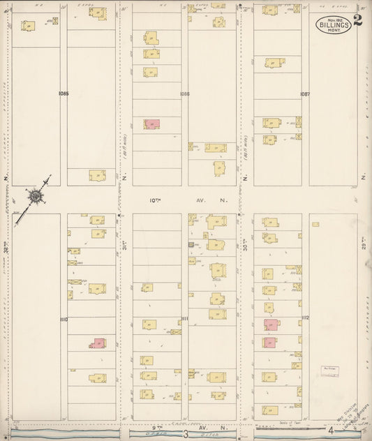 Sanborn Fire Insurance Map from Billings, Yellowstone County, Montana (1912), Sheet #0002 - Historic Sanborn Fire Insurance Map Print, vintage old map wall art, antique decor, genealogy gift, Montana Montana map