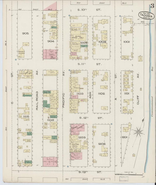 Sanborn Fire Insurance Map from Tacoma, Pierce County, Washington (1885), Sheet #0003 - Historic Sanborn Fire Insurance Map Print, vintage old map wall art, antique decor, genealogy gift, Washington Washington map
