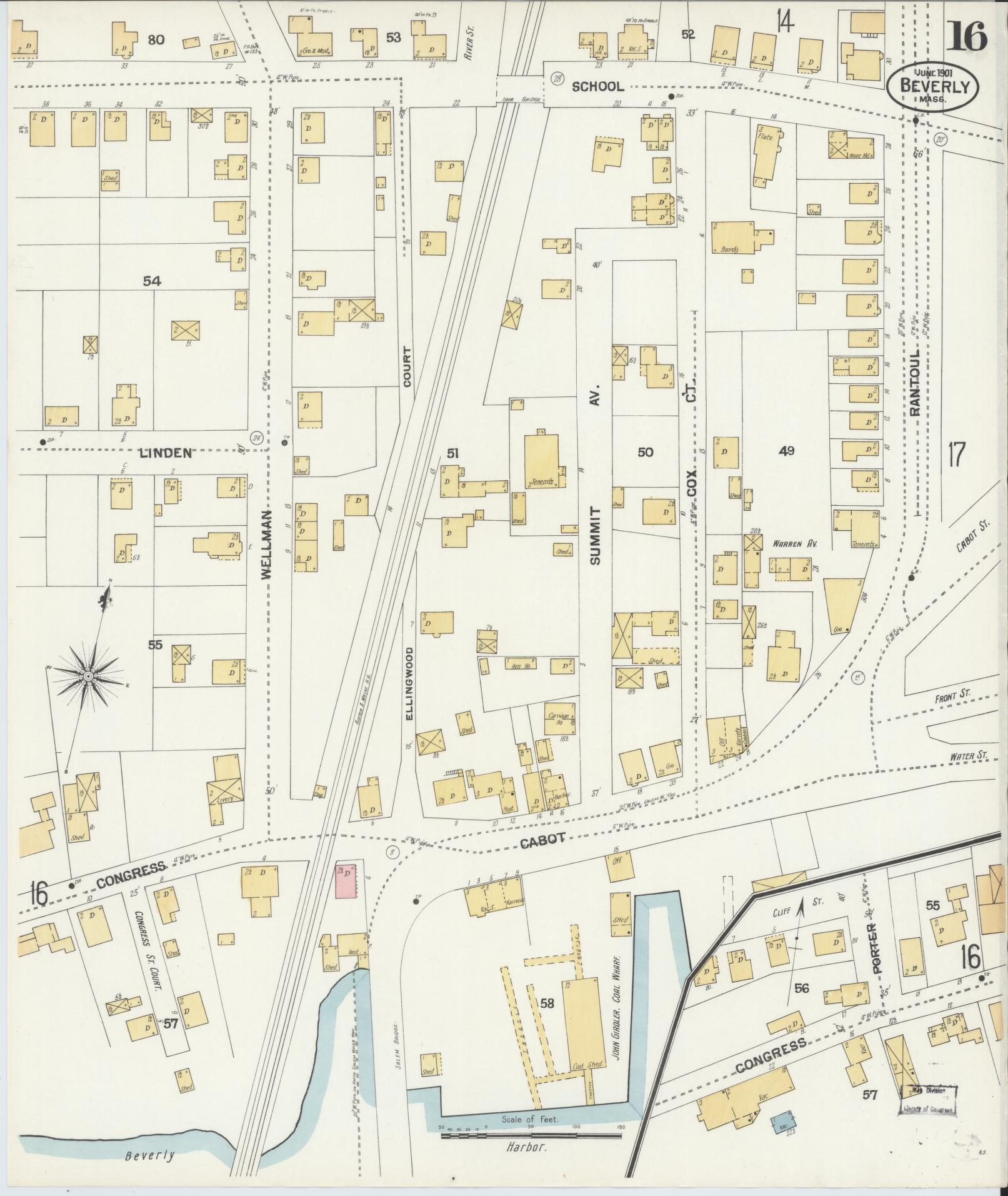 Sanborn Fire Insurance Map from Beverly, Essex County, Massachusetts (1901), Sheet #0016 - Historic Sanborn Fire Insurance Map Print, vintage old map wall art, antique decor, genealogy gift, Massachusetts Massachusetts map