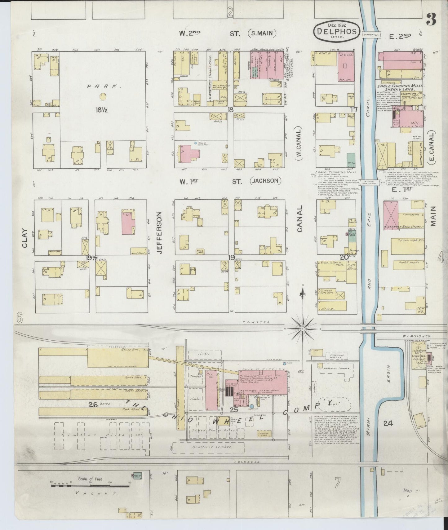 Sanborn Fire Insurance Map from Delphos, Van Wert And Allen Counties, Ohio (1892), Sheet #0003 - Historic Sanborn Fire Insurance Map Print, vintage old map wall art, antique decor, genealogy gift, Ohio Ohio map